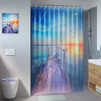 Sprchový závěs 180x200 cm, PES, vč. kroužků, dekor Oceán a molo