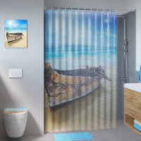 Sprchový závěs 180x200 cm, PES, vč. kroužků, dekor Loďka