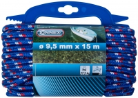 PP pletené lano 16pramenné, 9,5mmx15m, modrá/červ./bílá, navíječ