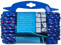 PP pletené lano 16pramenné, 9,5mmx15m, modrá/červ./bílá, navíječ