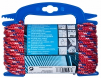 PES pletené lano 16pramenné, 5,5mmx20m, červ./bílá/modrá, navíječ