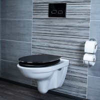 WC sedátko Prime, černá a ocel, FSC, pozvolné zavírání, vysoká kvalita  