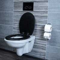 WC sedátko Prime, černá a ocel, FSC, pozvolné zavírání, vysoká kvalita  