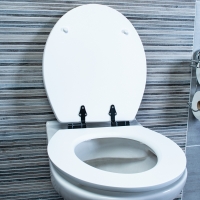 TAIO WC sedátko, matné černé závěsy, bílé lakované MDF, soft-close