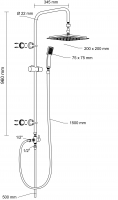 CARBALLO sprch. systém čtvercový, 1 a 5 trysek, hadice 1,5 a 0,5m, 97cm, chrom
