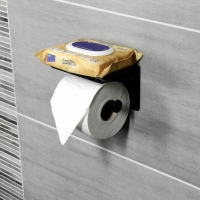 Držák toaletního papíru s poličkou, černý, 3M lep./šrouby