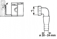 Připojovací koleno pro pračku/myčku do nástěnného odtoku, recykl. plast, 1" IT, ø 21 mm - ø 23 mm