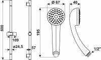 AMARELA sprchový set s tyčí 60cm, hadice, 1 tryska, chrom