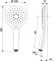 NOIR sprchový set s držákem, sprchová hlavice 3 trysky, 125 mm, hadice 150 cm, černá
