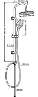 NOIR sprchový systém, hlavová sprch. 96 cm s kloubem, pr. hl. spr. 22,5 cm, přip. had. 50 cm, 150 cm hadice, černá